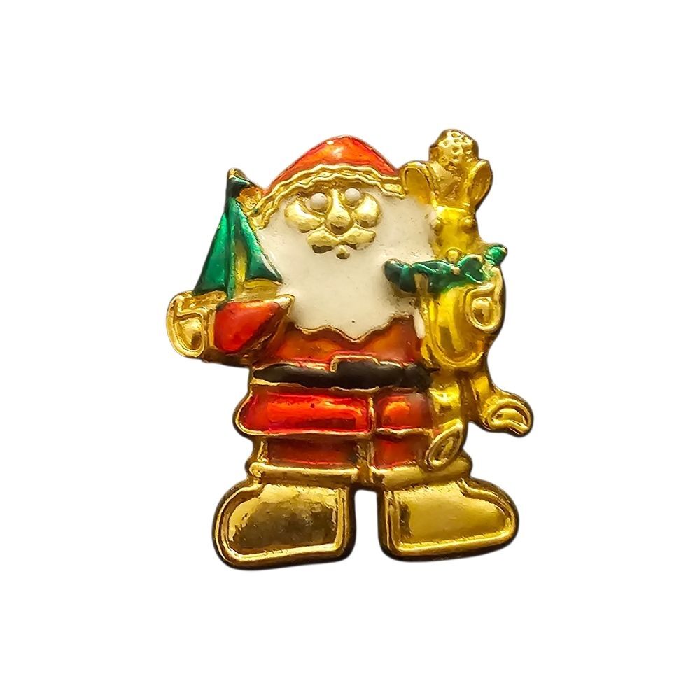 Vintage Gold-tone Brooch metal with red, white, green, and black enamel